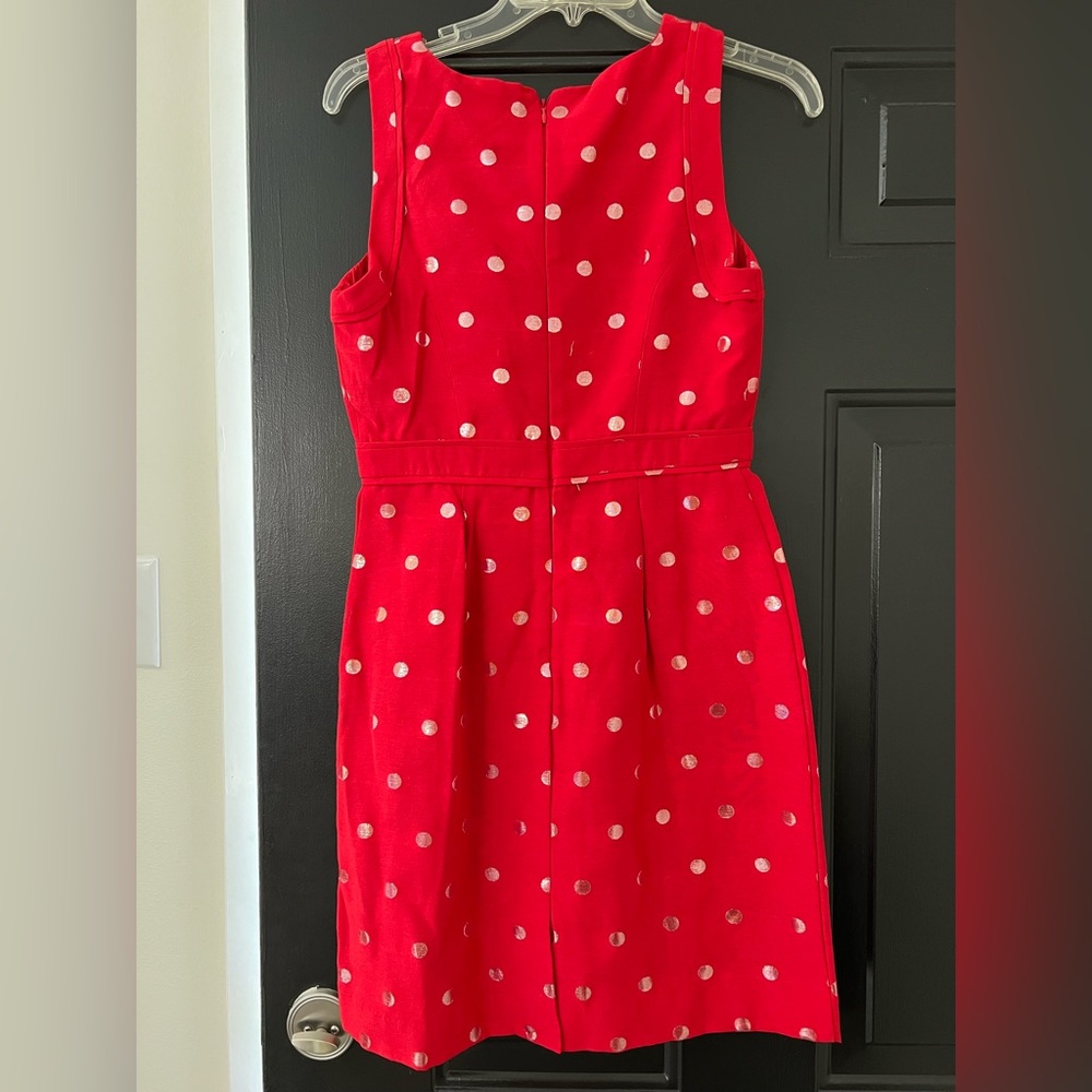 Red and gold polka dot dress